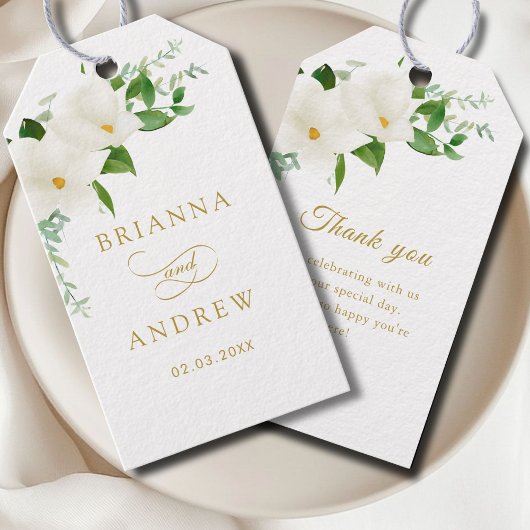 Elegante Bloemige Magnolia Bruiloft Cadeaulabel
