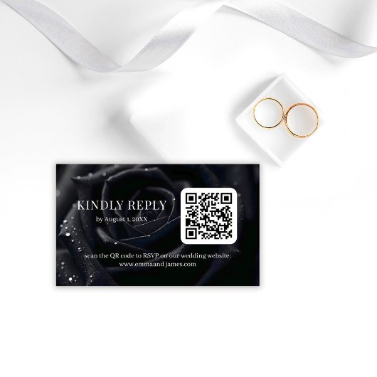 Elegante Bloemige Midnight Rose QR Code Huwelijksr Informatiekaartje