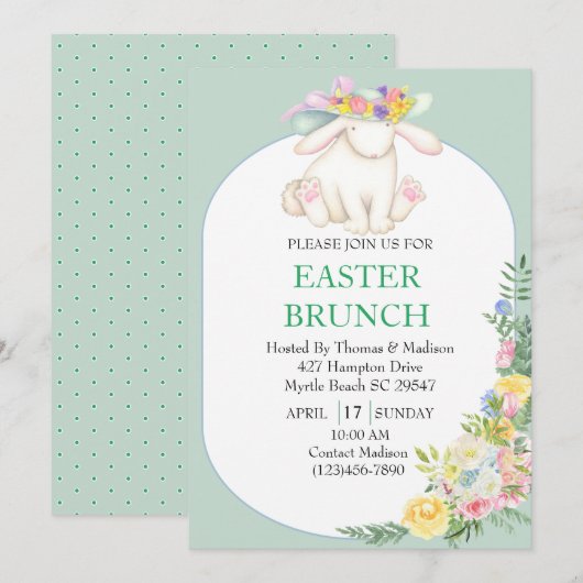 Elegante bloemige mintgroene Pasen brunch uitnodig Kaart (Voorkant / Achterkant)