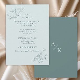 Elegante bloemige moderne Blauwgroen net getrouwd Kaart