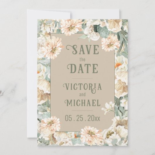 Elegante Bloemige Moderne Bruiloft Save The Date (Voorkant)