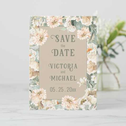 Elegante Bloemige Moderne Bruiloft Save The Date (Staand voorkant)