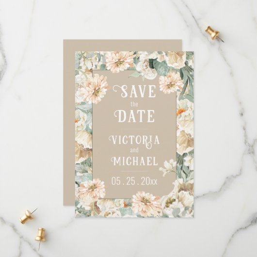 Elegante Bloemige Moderne Bruiloft Save The Date (Voorkant / Achterkant in situ)