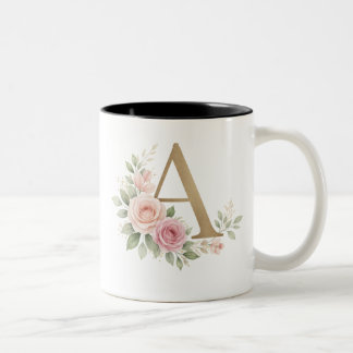 Elegante bloemige monogram A mok – Luxe letter A m