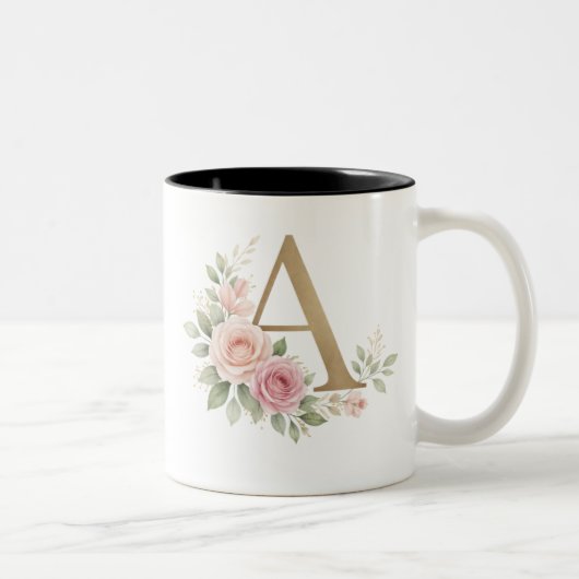 Elegante bloemige monogram A mok – Luxe letter A m (Rechts)