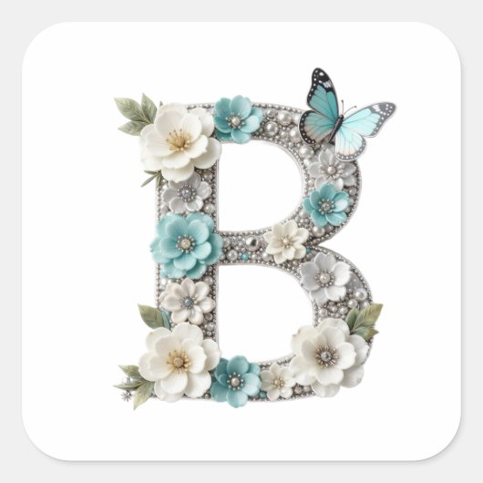 Elegante Bloemige Monogram B Papier Stickers (Voorkant)