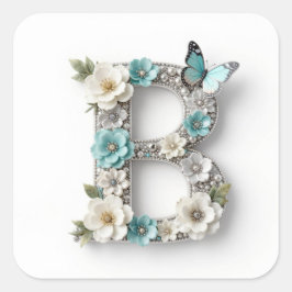 Elegante Bloemige Monogram B Papierstickers Vierkante Sticker
