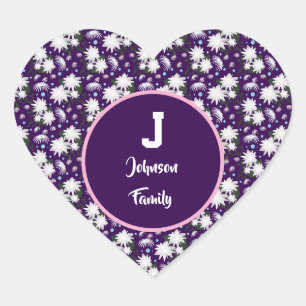 Elegante bloemige monogram gepersonaliseerde cadea hart sticker