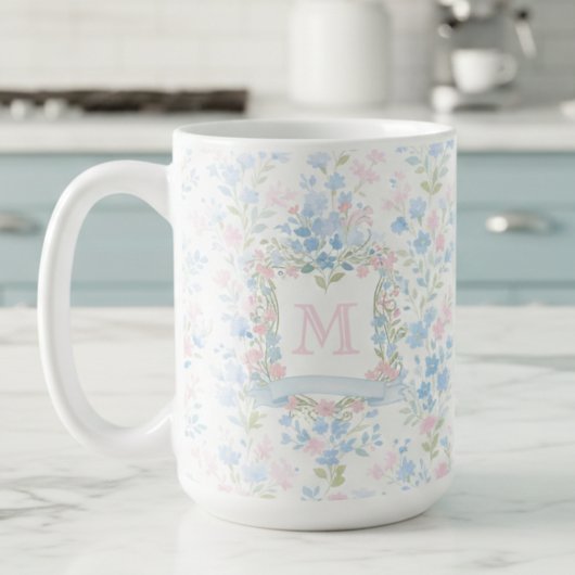 Elegante bloemige monogram gepersonaliseerde mok
