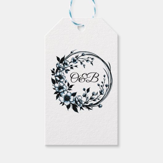 Elegante bloemige monogram huwelijksgiftlabel cadeaulabel (Voorkant)