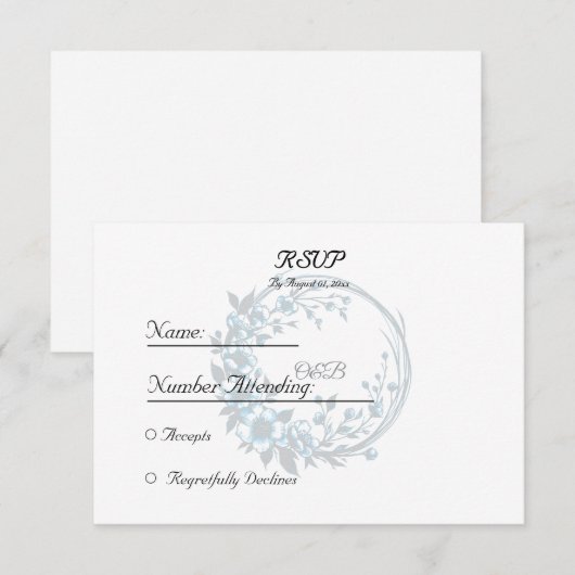 Elegante Bloemige Monogram Huwelijksreactiekaart RSVP Kaartje (Voorkant / Achterkant)