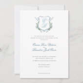Elegante bloemige monogram kam formele bruiloft kaart (Voorkant)