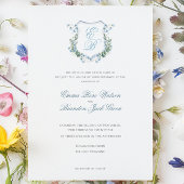 Elegante bloemige monogram kam formele bruiloft kaart