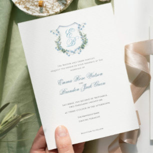 Elegante bloemige monogram kam formele bruiloft kaart