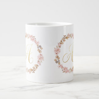 Elegante Bloemige Monogram Letter A Keramische Kof Grote Koffiekop