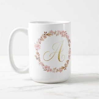 Elegante Bloemige Monogram Letter A Keramische Kof Koffiemok