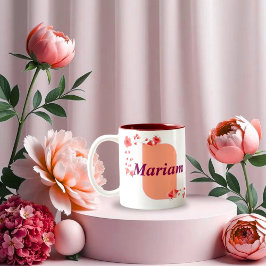 Elegante Bloemige Monogram Letter A & Mariam Naam Tweekleurige Koffiemok