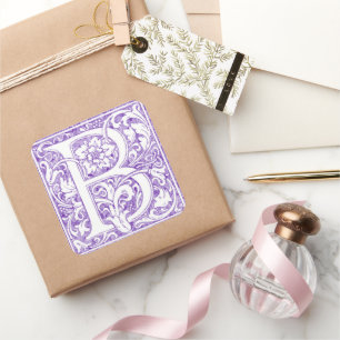 Elegante Bloemige Monogram Letter B Vintage Vierkante Sticker