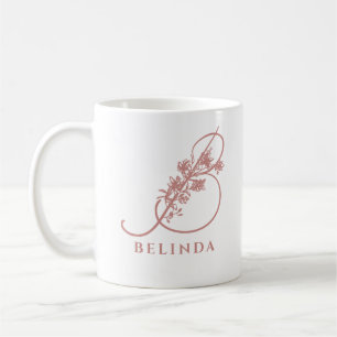 Elegante bloemige monogram roze bruidsmok koffiemok