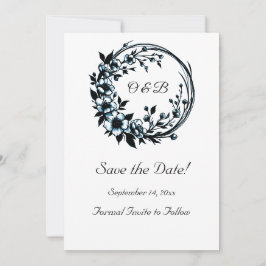 Elegante bloemige monogram save-the-date kaart
