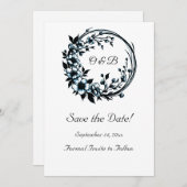 Elegante Bloemige Monogram Save The Date Kaart (Voorkant / Achterkant)