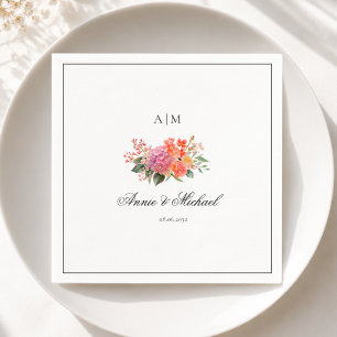 Elegante Bloemige Monogram Script Rand Trouwfeest Servet