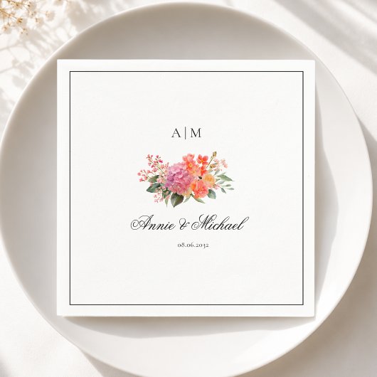 Elegante Bloemige Monogram Script Rand Trouwfeest Servet