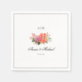Elegante Bloemige Monogram Script Rand Trouwfeest Servet (Voorkant)