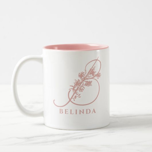 Elegante bloemige monogram script roze bruids- tweekleurige koffiemok (Links)