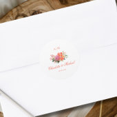 Elegante Bloemige Monogram Scriptie Bruiloft Ronde Sticker