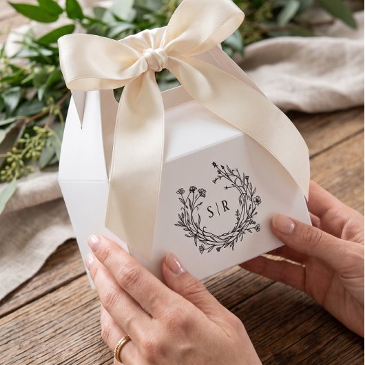 Elegante bloemige monogram trouwgunstdozen bedankdoosjes