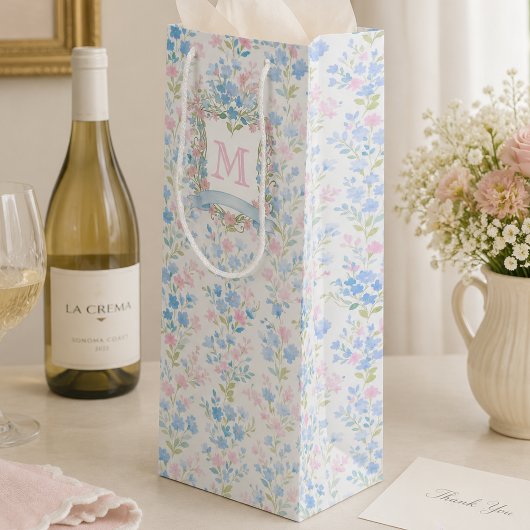 Elegante bloemige monogramcadeautas wijn cadeautas