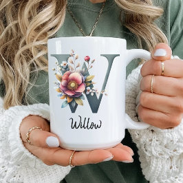 Elegante bloemige monogrammok, verjaardagscadeau v koffiemok