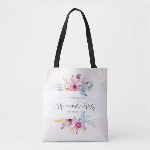 Elegante bloemige Mr & Mrs bruiloft boodschappen Tote Bag