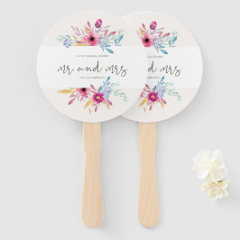 Elegante bloemige Mr & Mrs bruiloft | handventilat Handwaaier
