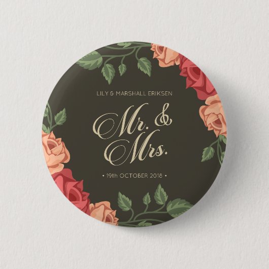 Elegante bloemige Mr & Mrs bruiloft | Speldje (Voorkant)