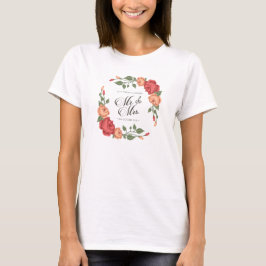 Elegante bloemige Mr & Mrs bruiloft | T-shirt