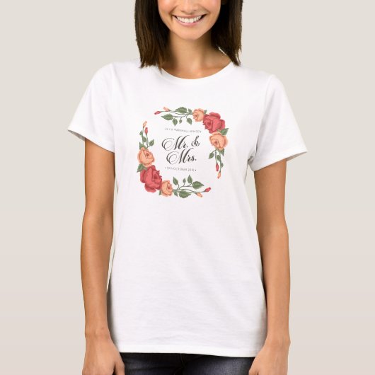 Elegante bloemige Mr & Mrs bruiloft | T-shirt (Voorkant)