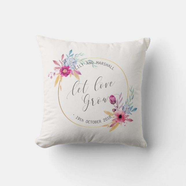Elegante bloemige Mr & Mrs bruiloft | Worp kussen (Voorkant)