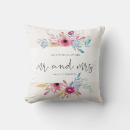 Elegante bloemige Mr & Mrs bruiloft | Worp kussen