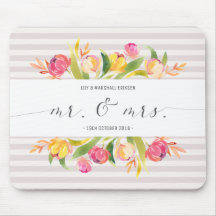 Elegante bloemige Mr & Mrs-huwelijk | Muismat