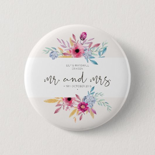 Elegante bloemige Mr & Mrs-huwelijk | Speldje (Voorkant)