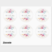Elegante bloemige Mr & Mrs-huwelijk | Stickerzegel Ronde Sticker (Vel)