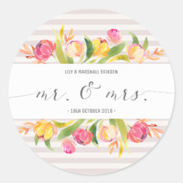 Elegante bloemige Mr & Mrs-huwelijk | Stickerzegel Ronde Sticker