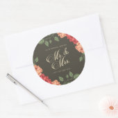 Elegante bloemige Mr & Mrs-huwelijk | Stickerzegel Ronde Sticker (Envelop)