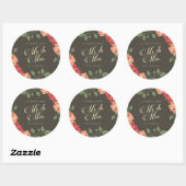 Elegante bloemige Mr & Mrs-huwelijk | Stickerzegel Ronde Sticker (Vel)
