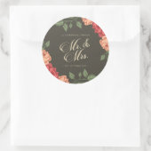 Elegante bloemige Mr & Mrs-huwelijk | Stickerzegel Ronde Sticker (Tas)