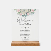 Elegante Bloemige Omarming Trouw Welkom Acryl Bord (Voorkant)