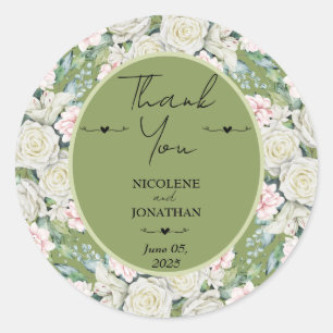 Elegante Bloemige Omarming Trouwdag Ronde Sticker