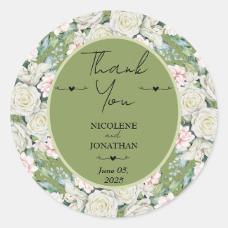 Elegante Bloemige Omarming Trouwdag Ronde Sticker